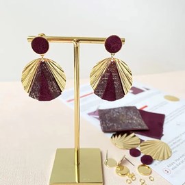 Kit boucles d'oreilles cuir prun