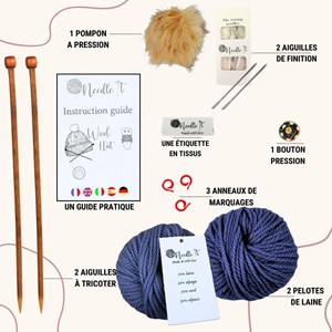 Kit tricot bonnet bleu