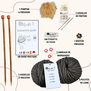 Kit tricot bonnet gris
