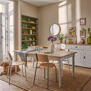 Table à manger rectangulaire extensible  bois et blanc 6 à 10 personnes apolline