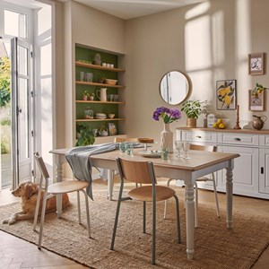 Table à manger rectangulaire extensible bois et blanc 6 à 10 personnes apolline