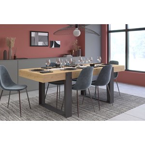Table à manger rectangulaire décor bois  et noir 6 personnes pippa