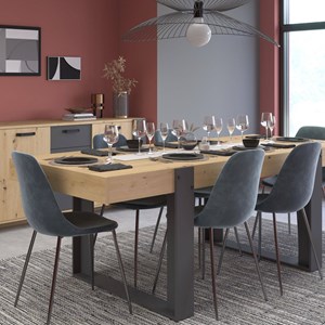 Table à manger rectangulaire décor bois et noir 6 personnes pippa