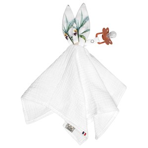 Doudou lapin attache tétine safari