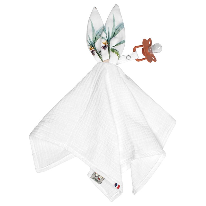 Doudou lapin attache tétine safari