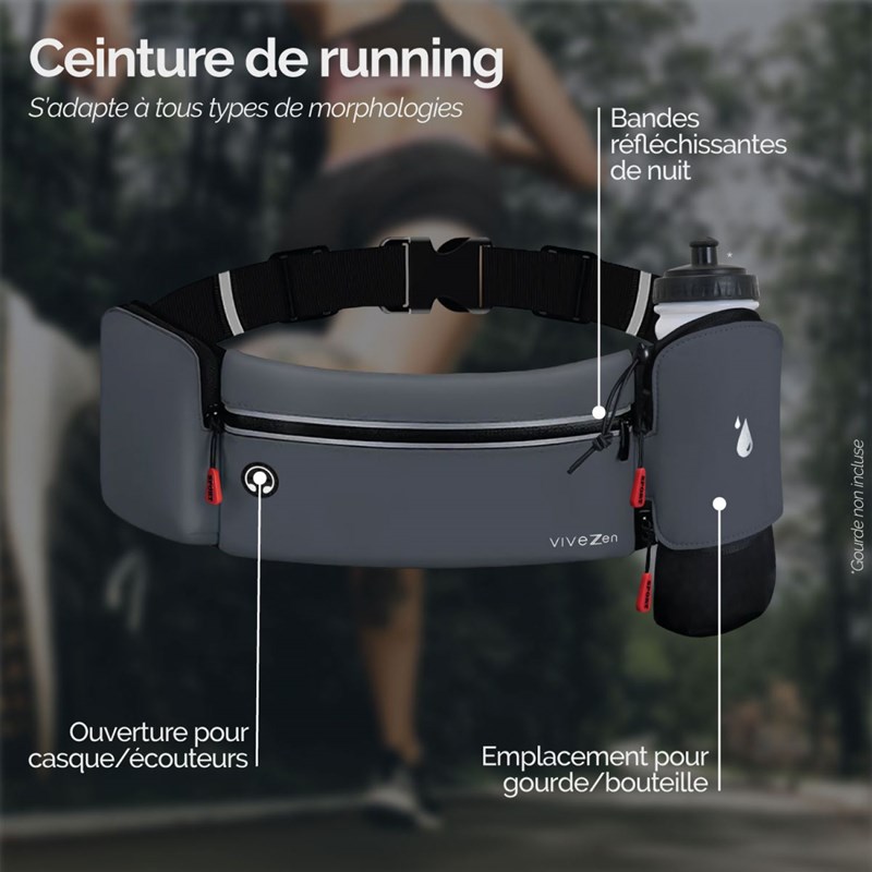 Ceinture de running, sport - bleu gris (Vivezen) - Image 2