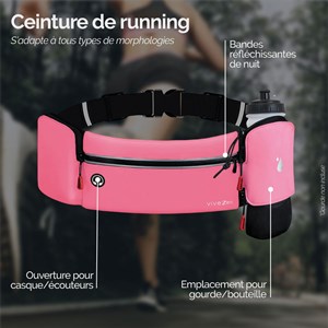 Ceinture de running, sport - rose