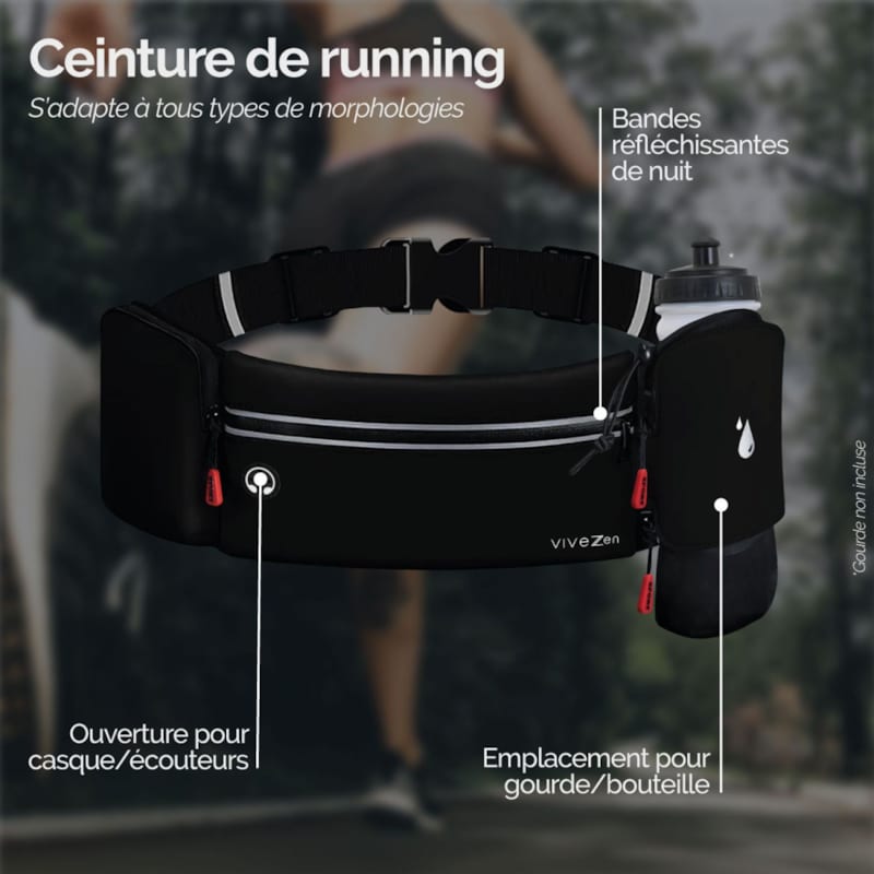 Ceinture de running, sport - noir (Vivezen) - Image 2