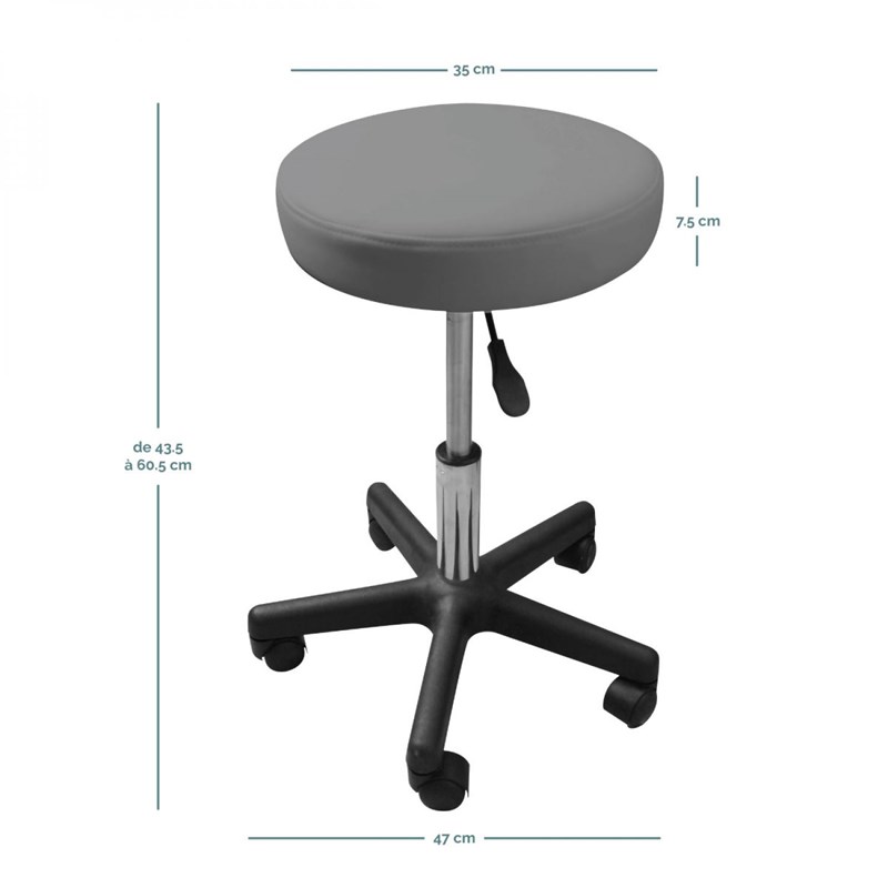 Tabouret rond à roulettes - gris (Vivezen) - Image 1