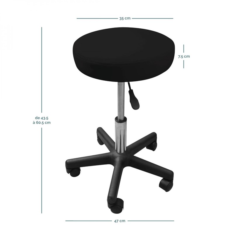 Tabouret rond à roulettes - noir (Vivezen) - Image 1
