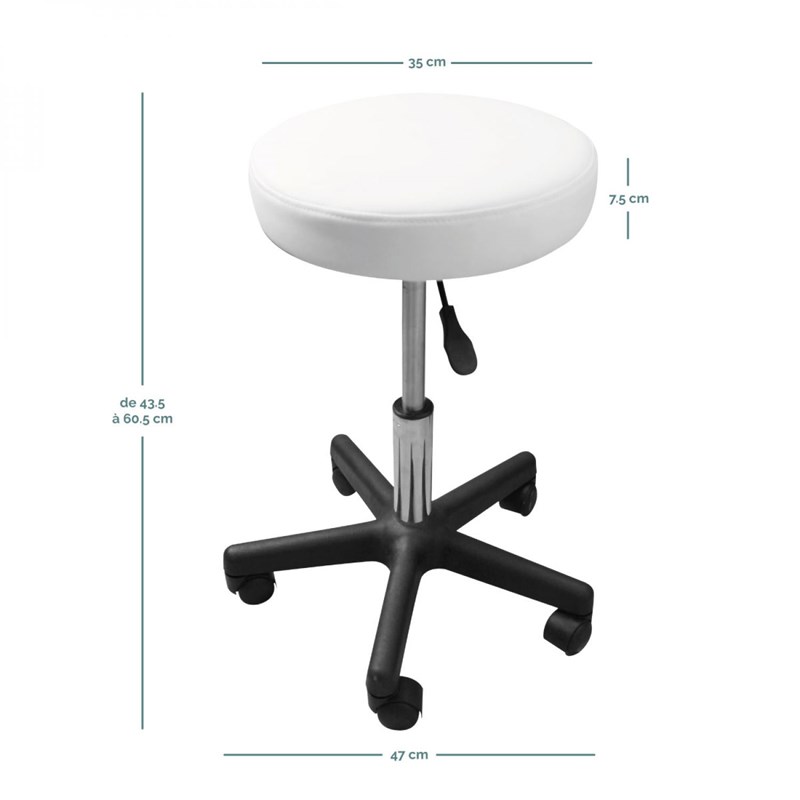 Tabouret rond à roulettes - blanc (Vivezen) - Image 1
