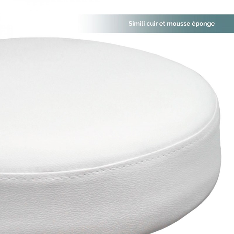 Tabouret rond à roulettes - blanc (Vivezen) - Image 2