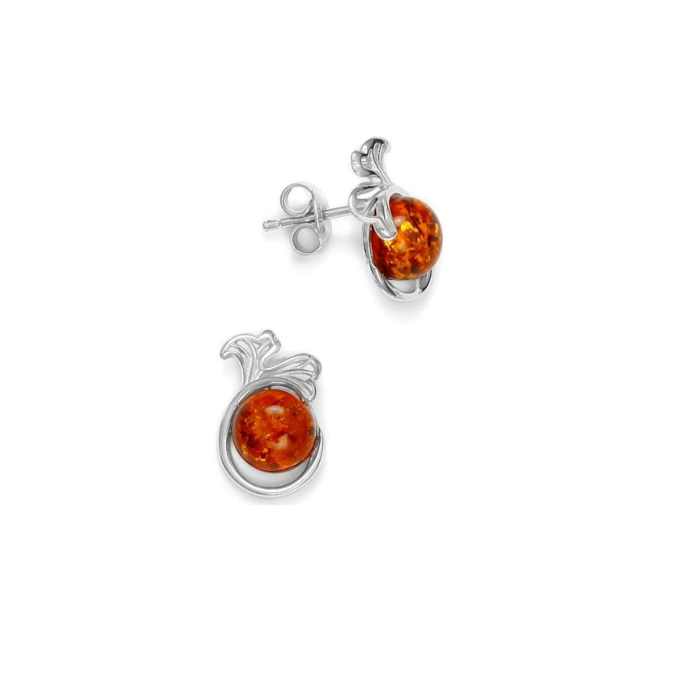 Boucles D'oreilles Clips En Argent 925 Et Ambre - Occasion - Style Vintage