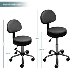 Tabouret rond à roulettes - noir