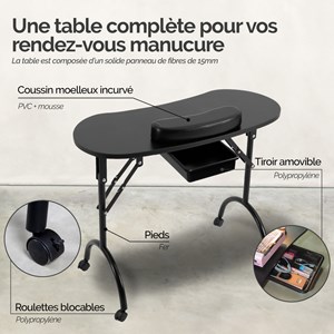 Table de manucure pliante avec tiroir