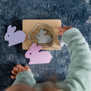 Puzzle animal lapin en bois Rose