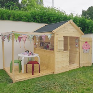 Cabane bois enfant avec pergola et compt