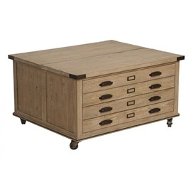 Table basse coffre bois beige -