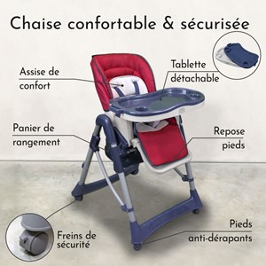 Chaise haute bébé pliable - rouge
