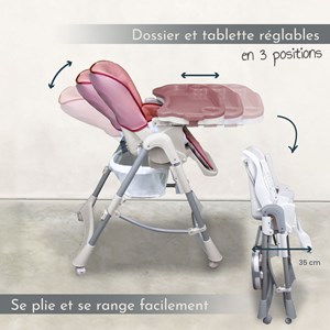 Chaise haute bébé pliable - rose