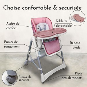 Chaise haute bébé pliable - rose