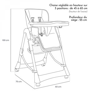 Chaise haute bébé pliable rayée bleu