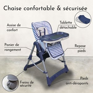 Chaise haute bébé pliable rayée bleu