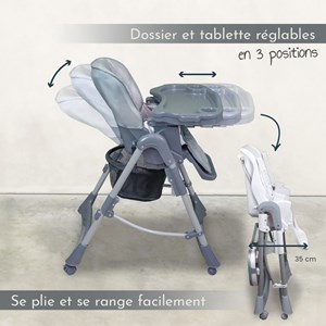 Chaise haute bébé pliable - grise
