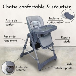 Chaise haute bébé pliable - grise
