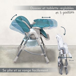 Chaise haute bébé pliable - bleu