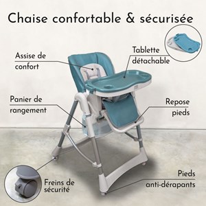 Chaise haute bébé pliable - bleu