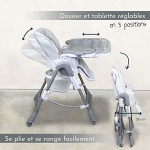 Chaise haute bébé pliable - gris clair