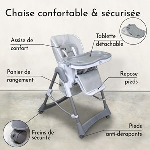 Chaise haute bébé pliable - gris clair