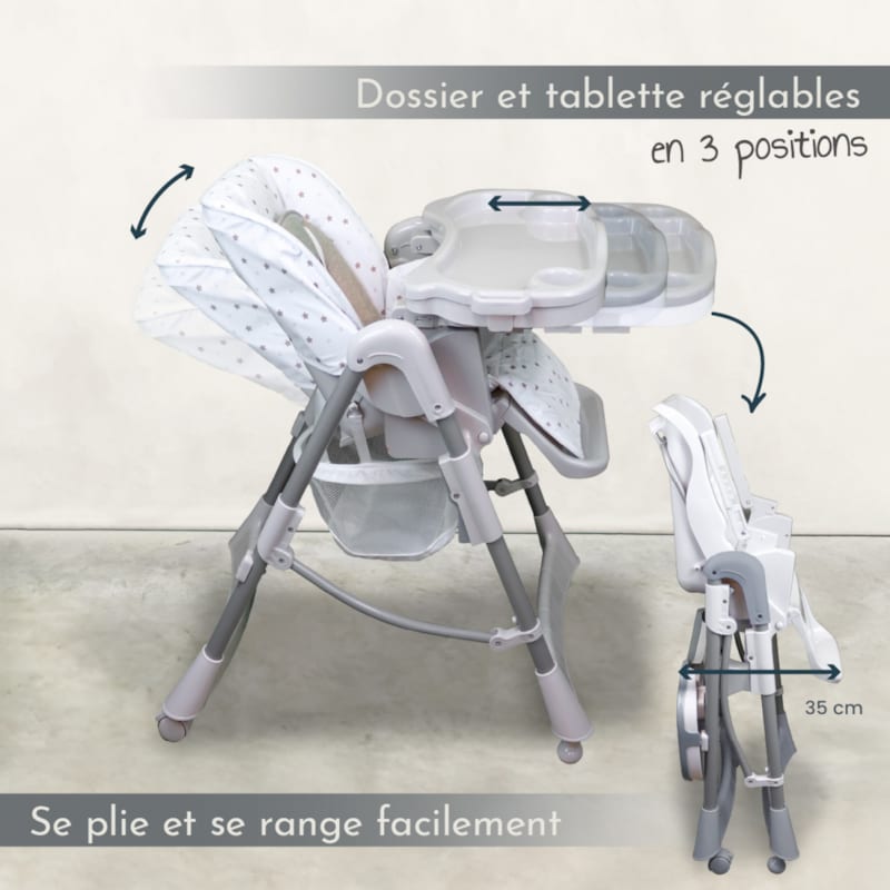 Chaise haute bébé pliable - étoile (Monsieur Bébé) - Image 2