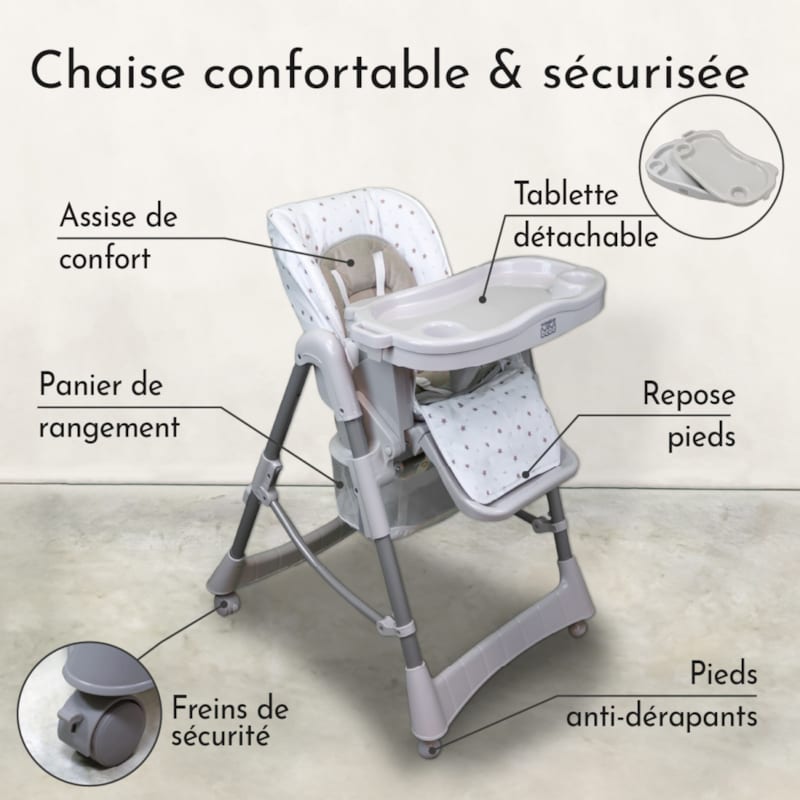 Chaise haute bébé pliable - étoile (Monsieur Bébé) - Image 3