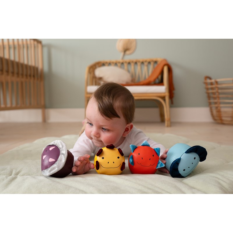 Set de 4 balles doudous amis dinos