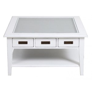 Table basse carrée plateau vitré bois