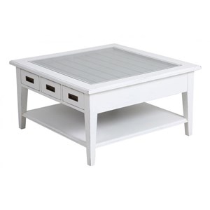 Table basse carrée plateau vitré bois