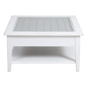 Table basse carrée plateau vitré bois