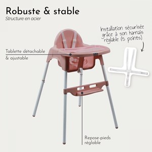 Chaise haute bébé - rose