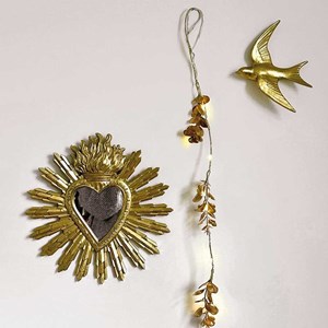 Oiseau déco murale en résine dorée