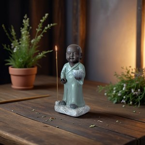 Statue bouddha porte encens aumone