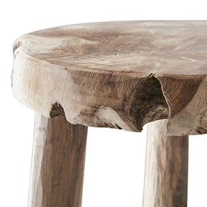 Tabouret rond en bois de teck naturel