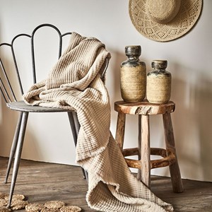 Tabouret rond en bois de teck naturel
