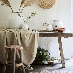 Tabouret rond en bois de teck naturel