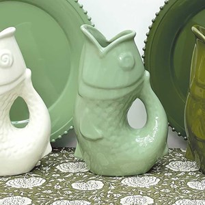 Pichet ou vase céramique poisson matcha vert clair