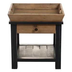 Bout de canapé 1 tiroir bois bleu -