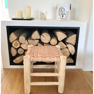 Tabouret marocain en cuir et bois