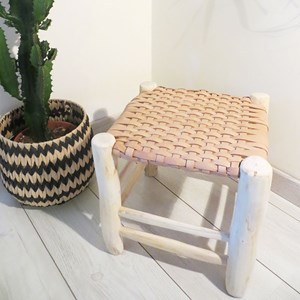 Tabouret marocain en cuir et bois