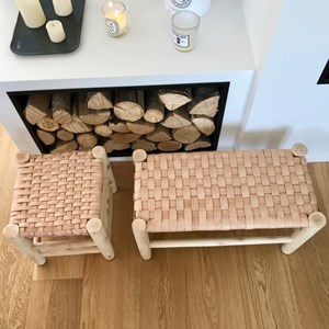 Tabouret marocain en cuir et bois